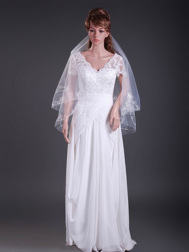 Two-tier Elbow Wedding Veils with Cut Edge #1430056