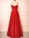 Red A-line Sweetheart Sparkly Sequin Prom Dresses With Ruched #UKM020121989