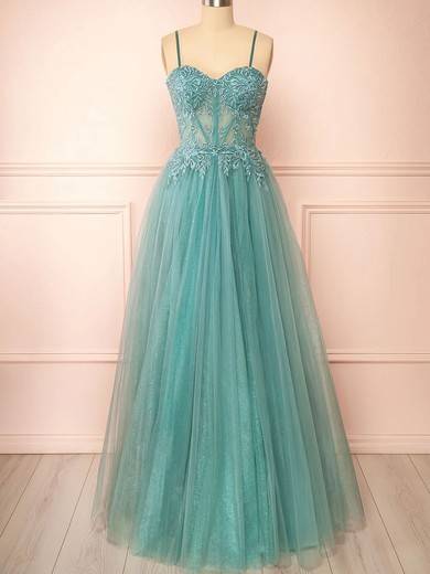 Ball Gown/Princess Sweetheart Glitter Tulle Prom Dresses with Appliques #UKM020121991