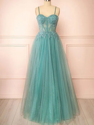 Ball Gown Sweetheart Tulle Corset Prom Dresses With Appliques #UKM020121991