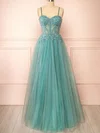 Ball Gown/Princess Sweetheart Glitter Tulle Prom Dresses with Appliques #UKM020121991