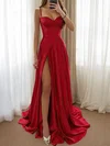 A-line Sweetheart Corset Satin Prom Dresses with Slit #UKM020122023