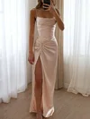 Backless Square Neck Satin Fitted Prom Dresses with Slit #UKM020122020