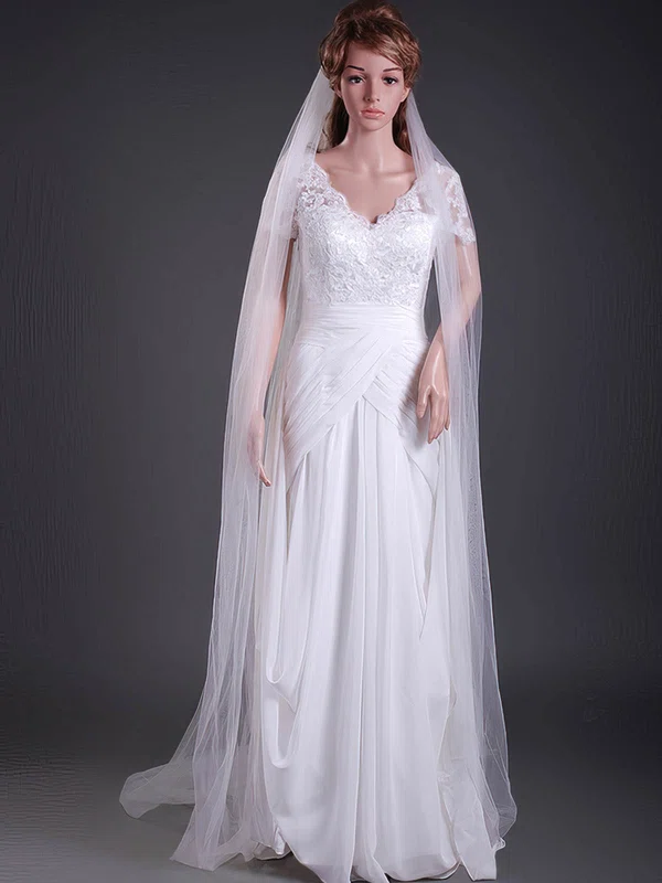 Beautiful One-tier Tulle Cathedral Wedding Veils with Cut Edge #1430060