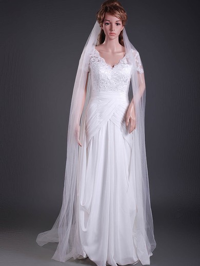 Beautiful One-tier Tulle Cathedral Wedding Veils with Cut Edge #1430060