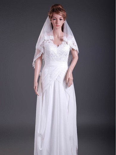 Fabulous Two-tier Tulle Elbow Wedding Veils with Lace Applique Edge #1430061