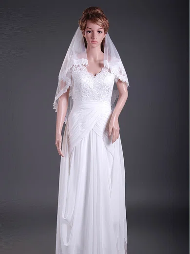 Fabulous Two-tier Tulle Elbow Wedding Veils with Lace Applique Edge #1430061