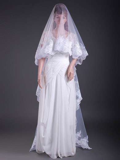 Fabulous One-tier Tulle Chapel Wedding Veils with Lace Applique Edge #1430062