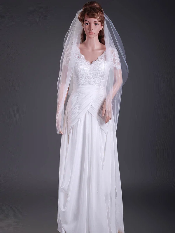 Fabulous Three-tier Tulle Fingertip Wedding Veils with Cut Edge #1430063