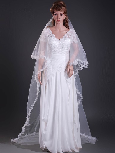 Elegant Two-tier Tulle Cathedral Wedding Veils with Scalloped Edge #1430065