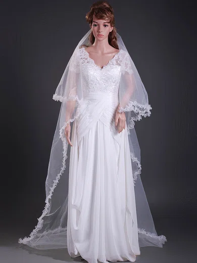 Elegant Two-tier Tulle Cathedral Wedding Veils with Scalloped Edge #1430065