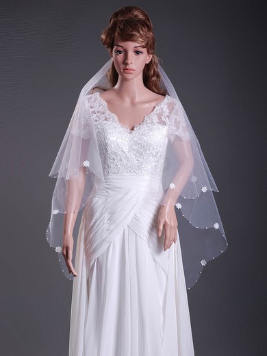 Two-tier Tulle Elbow Wedding Veils with Beaded Edge #1430066