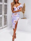 Lavender One Shoulder Floral Print Midi Dress GT02026029