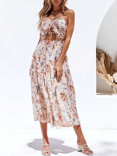 Ivory Floral Print Cutout Maxi Dress PT02026030