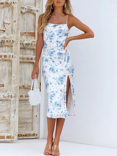 White Floral Print Square Neck Midi Dress PT02026031