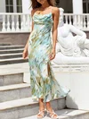 Green Floral Print Cowl Neck Slit Maxi Dress PT02026035