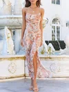 Multi Floral Print Cowl Neck Slit Maxi Dress GD02026036