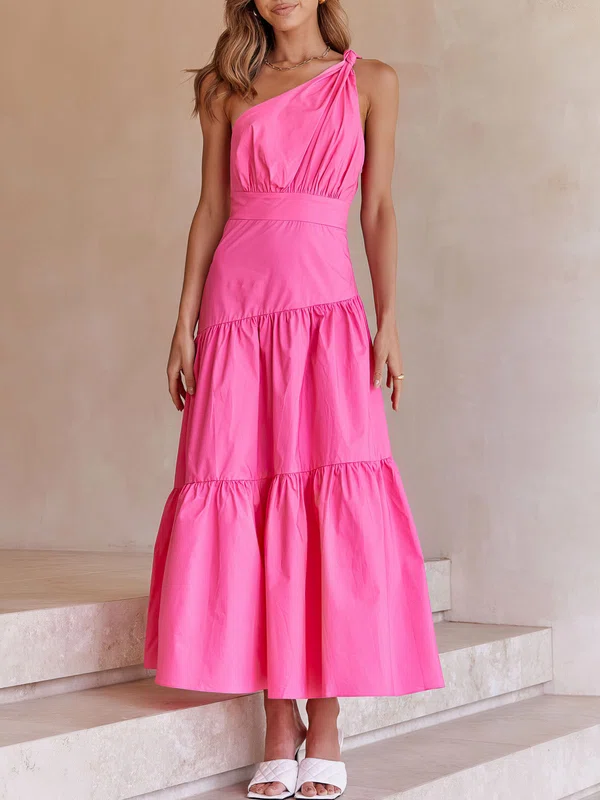 Pink One Shoulder Sleeveless Maxi Dress GT02026037