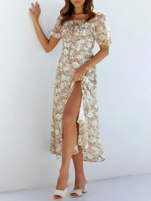 Floral Print Chiffion Square Neck Maxi Dress GT02026038