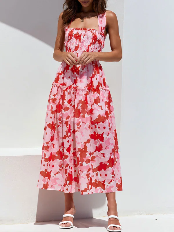Pink Floral Print Square Neck Maxi Dress PT02026039