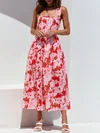 Pink Floral Print Square Neck Maxi Dress GT02026039