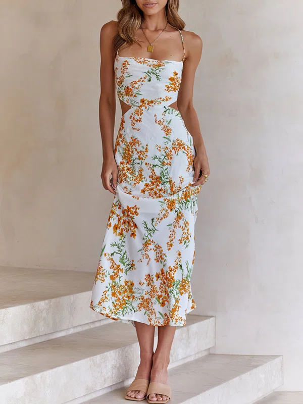 White Cutout Floral Print Maxi Dress GT02026044