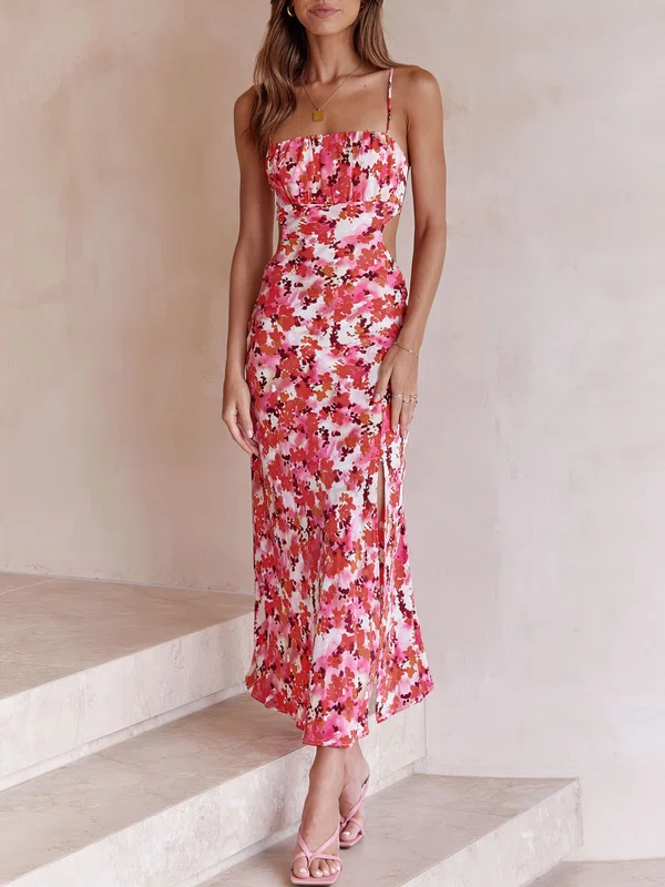 Red Floral Print Cutout Maxi Dress PT02026045