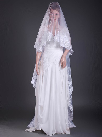 One-tier Tulle Chapel Wedding Veils with Lace Applique Edge #1430068