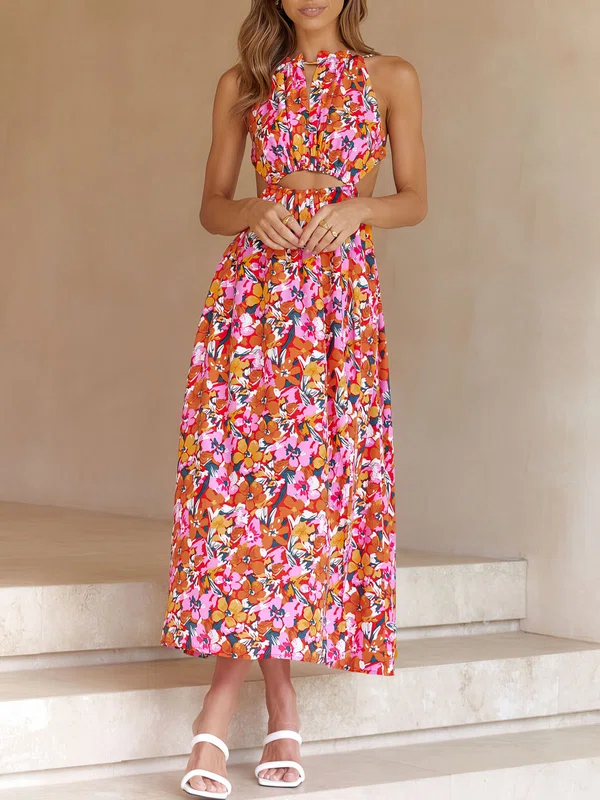 Multi Floral Print Cutout Maxi Dress GT02026051