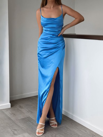 Sheath/Column Cowl Neck Silk-like Satin Floor-length Prom Dress #UKM020122027