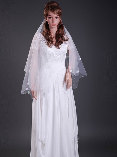 Two-tier Tulle Fingertip Wedding Veils with Beaded Edge #1430071