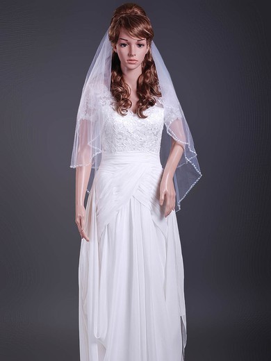 Fabulous Two-tier Tulle Elbow Wedding Veils with Beaded Edge #1430075