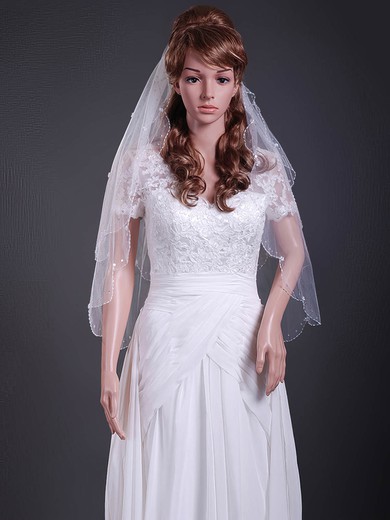 Delicate Two-tier Elbow Wedding Veils with Scalloped Edge #1430076