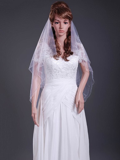 Elegant Two-tier Elbow Wedding Veils with Beaded Edge #1430078