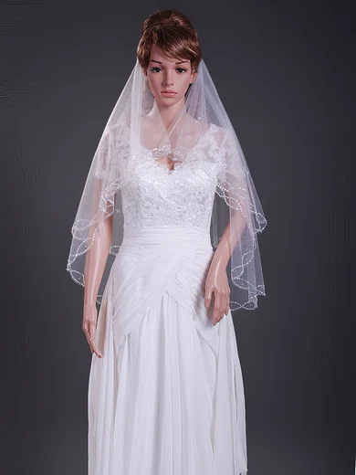 Two-tier Elbow Wedding Veils with Beaded Edge #1430081