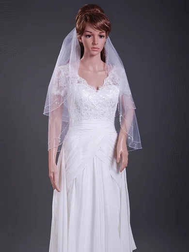 Two-tier Elbow Wedding Veils with Beaded Edge #1430086