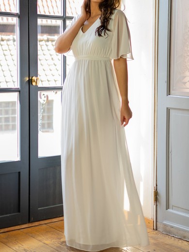 A-line V-neck Chiffon Floor-length Bridesmaid Dress #UKM01015990