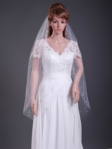 Nice One-tier Tulle Fingertip Wedding Veils with Cut Edge #1430092