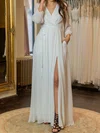 A-line V-neck Chiffon Floor-length with Ruched Bridesmaid Dress #UKM01015994