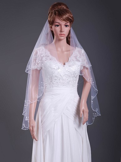 Two-tier Tulle Elbow Wedding Veils with Beaded Edge #1430093