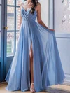 A-line V-neck Chiffon Floor-length with Ruched Bridesmaid Dress #UKM01016017