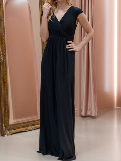 A-line V-neck Jersey Floor-length Bridesmaid Dress #UKM01016028