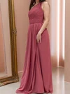 A-line One Shoulder Chiffon Sweep Train with Ruched Bridesmaid Dress #UKM01016035