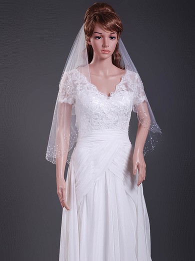 Two-tier Tulle Elbow Wedding Veils with Beaded Edge #1430097