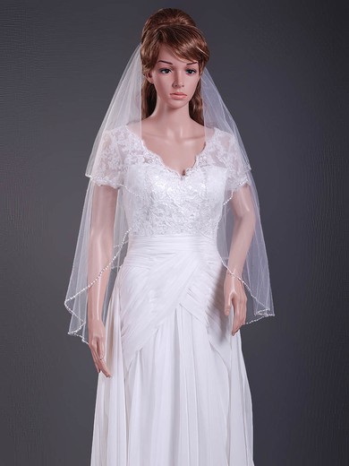 Gorgeous Two-tier Tulle Elbow Wedding Veils with Beaded Edge #1430098