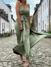 A-line V-neck Jersey Floor-length Bridesmaid Dress #UKM01016064