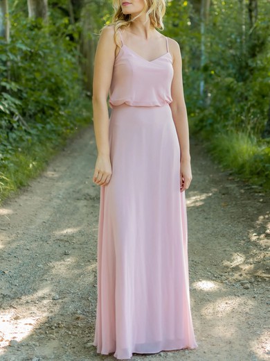 A-line V-neck Chiffon Floor-length Bridesmaid Dress #UKM01016074