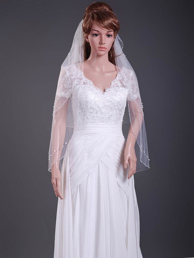 Elegant Three-tier Tulle Fingertip Wedding Veils with Beaded Edge #1430101