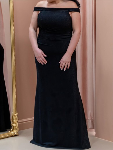 Off-the-shoulder Shimmer Crepe Floor-length with Ruched Plus Size Bridesmaid Dress #UKM01016081