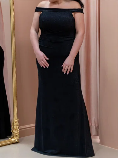 Off-the-shoulder Shimmer Crepe Floor-length with Ruched Plus Size Bridesmaid Dress #UKM01016081